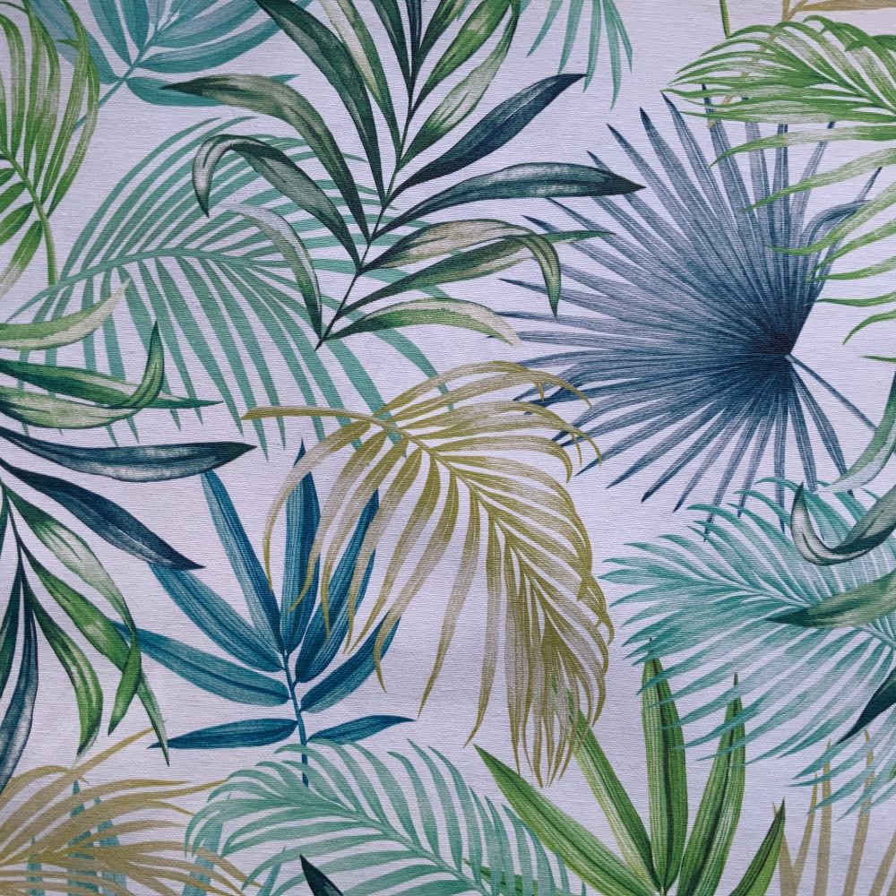 Palm Leaves Extra Wide Oilcloth in Aqua